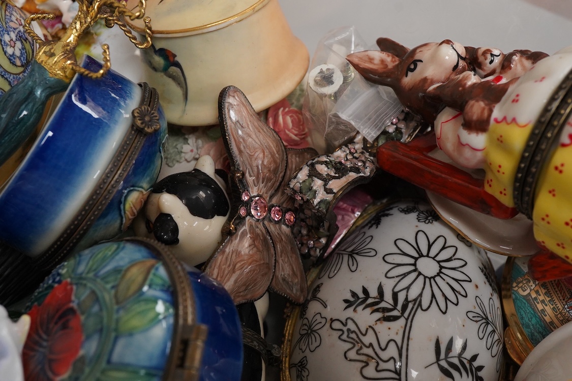 A collection of various shaped china pill boxes, Limoges, Aynsley etc